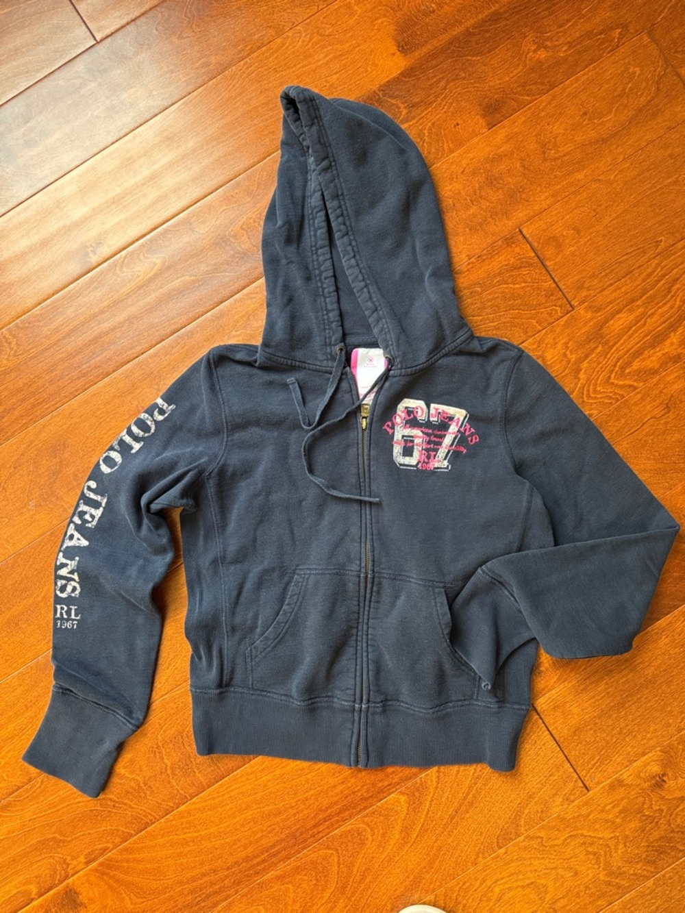 Polo by Ralph Lauren Navy Zip Front Hoodie with Pink Graphic